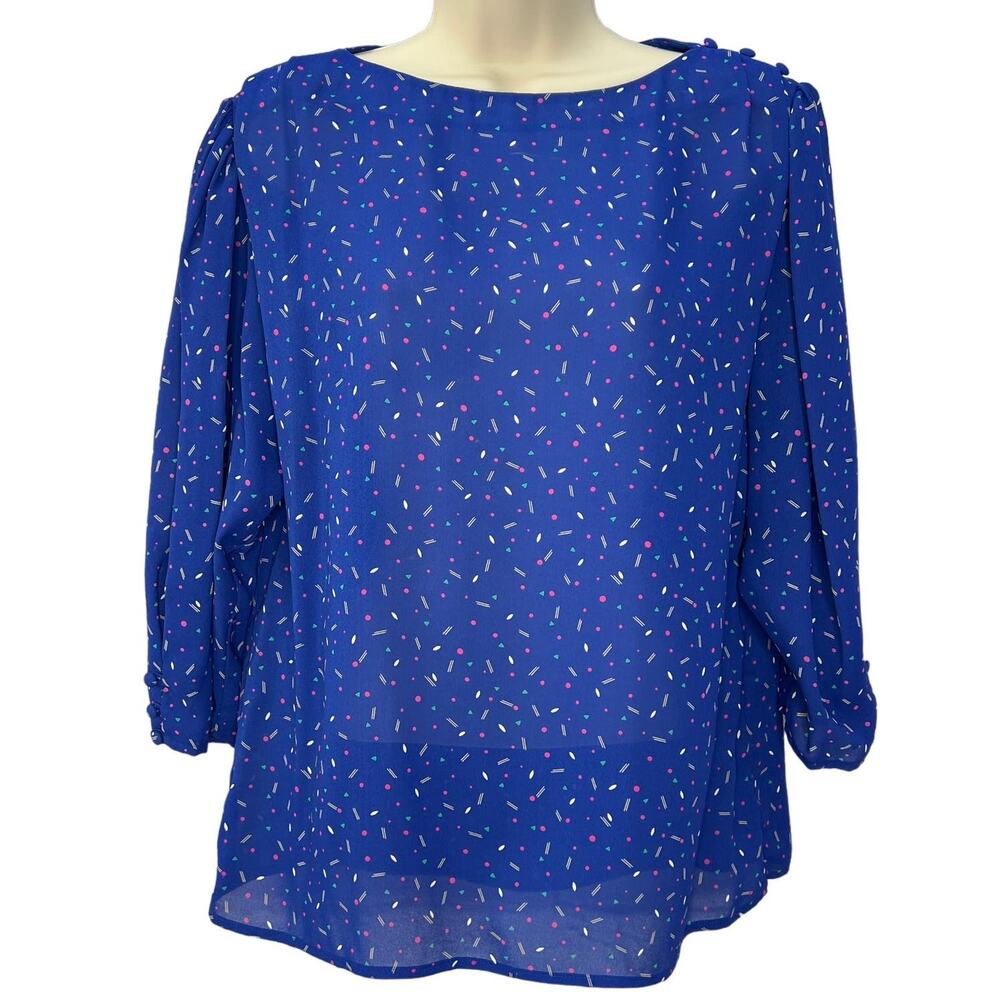 Vintage Josephine Blouse 3/4 Sleeve Blue Dot Size 14 Shoulder Button Detail